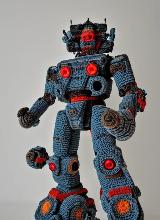 Image similar to a crochet mecha, very detailed, Sigma 30 mm f/1.4