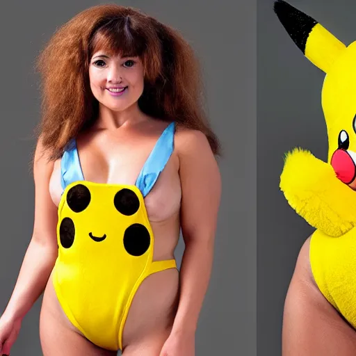 Image similar to anthropomorphic furry pikachu woman in a microkini