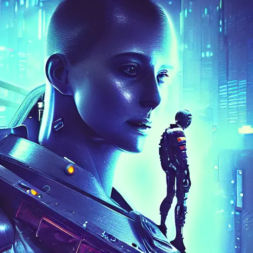 Image similar to professional photo of astronaut looking in the camera from low angle shot, cyberpunk background, blade runner, hyperrealistic masterpiece, trending on artstation, cgsociety, kodakchrome, golden ratio, cinematic, composition, beautiful lighting, hyper detailed, sharp focus, octane render, 4 k, unreal engine