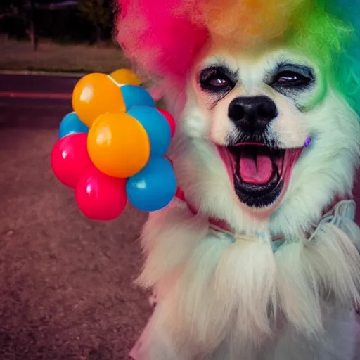 Prompt: Dogs biting scary clowns at night