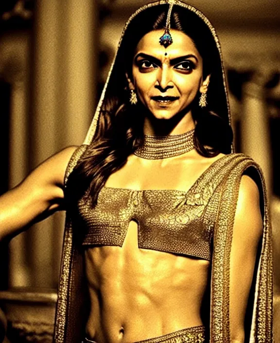 Image similar to cross-processed film still of beautiful Deepika Padukone dressed as an ancient Greek goddess looking at the camera with beautiful eyes. complex detailed film still at 16K resolution and amazingly epic visuals. epically luminous image. amazing lighting effect, image looks gorgeously crisp as far as it's visual fidelity goes, absolutely outstanding image. perfect film clarity. amazing film quality. iridescent image lighting. Criterion collection. gloriously cold atmosphere. mega-beautiful pencil image shadowing. beautiful face. 16k upscaled image. soft image shading. soft image texture. intensely beautiful image. large format picture.