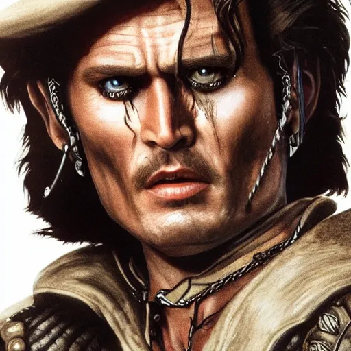 Image similar to Johnney Depp as Ash William's in Army of darkness, HD, high resolution, hyper realistic, 4k, intricate detail