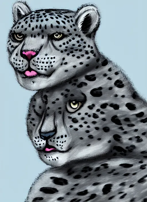 Prompt: a furry female anthropomorphic snow leopard wearing clothes, detailed digital art