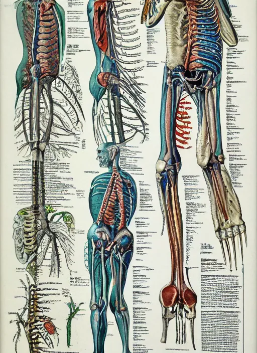 Image similar to vintage medical anatomical illustration of critters ( 1 9 8 6 ), highly detailed, labels, intricate writing