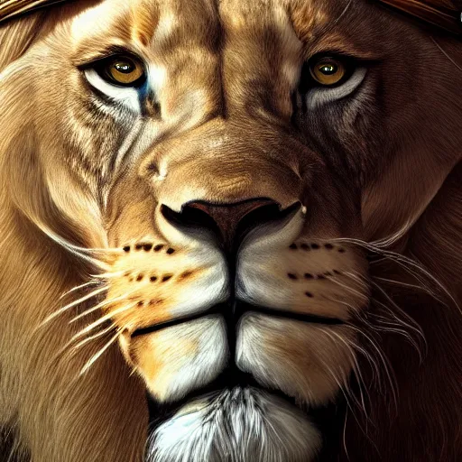 Image similar to Beautiful hyperrealistic detailed matte portrait painting of lion wearing a crown of thorns, detailed digital art trending in artstation