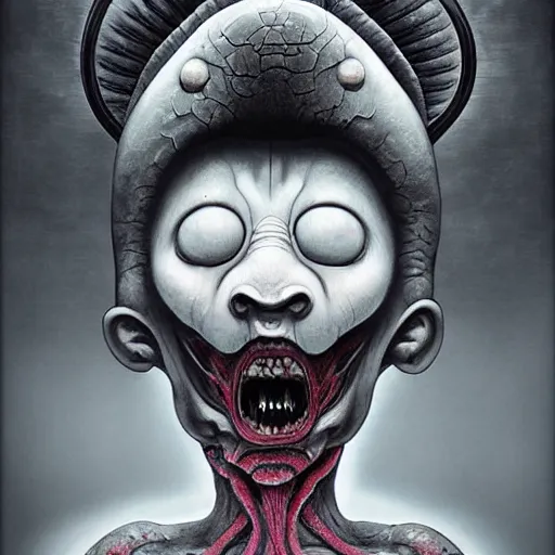 Image similar to naraka buddhist demon korean female, nazgul, happy female alien, tubular creature, blood vessels, no face, dystopian surrealism, alex ries zdzisław beksinski, symmetrical long head, smooth marble surfaces, smooth marble surfaces, detailed ink illustration, detailed ink illustration, raiden metal gear, cinematic smooth stone, deep aesthetic, concept art, intricate