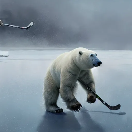 Image similar to polar bear playing hockey at stanley cup, intricate, sharp focus, illustration, highly detailed, digital painting, concept art, matte, art by ruan jia and wlop and greg rutkowski, masterpiece