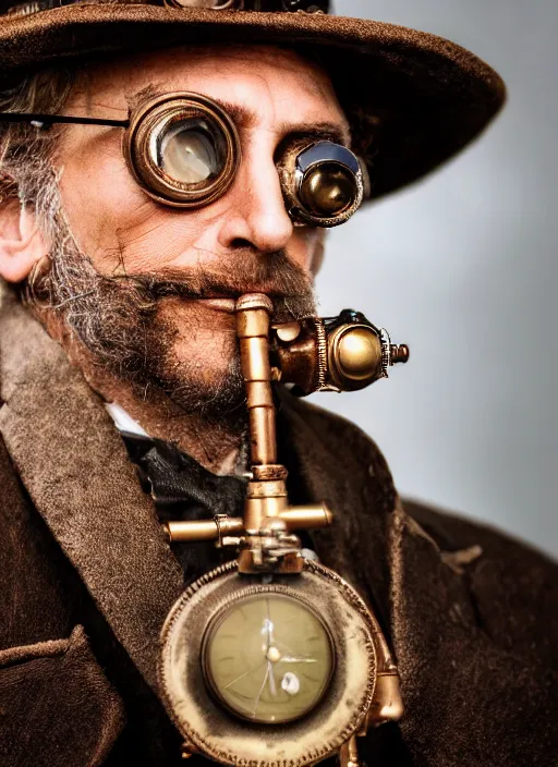 Image similar to closeup portrait of steampunk weazle wearing a monocle, depth of field, zeiss lens, detailed, symmetrical, centered, fashion photoshoot, by Annie Leibovitz and Steve McCurry, David Lazar, Jimmy Nelsson, Breathtaking, 8k resolution, extremely detailed, beautiful, establishing shot, artistic, hyperrealistic, beautiful face, octane render