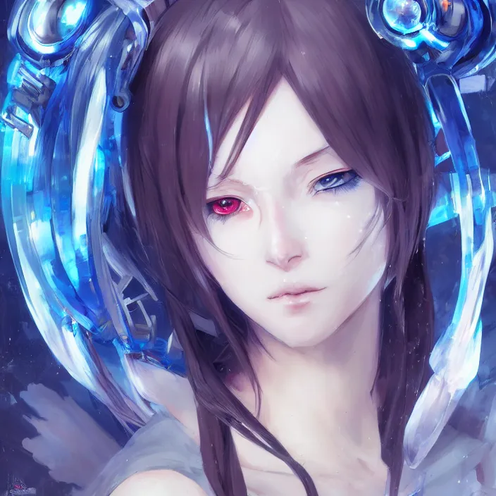 Prompt: an anime portrait of a cyberpunk snowy girl with blue eyes, by Stanley Artgerm Lau, WLOP, Rossdraws, James Jean, Andrei Riabovitchev, Marc Simonetti, and Sakimichan, tranding on artstation