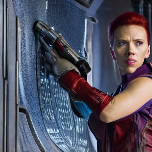 Prompt: film still of Scarlett Johansson as Nebula in Guardians of the galaxy