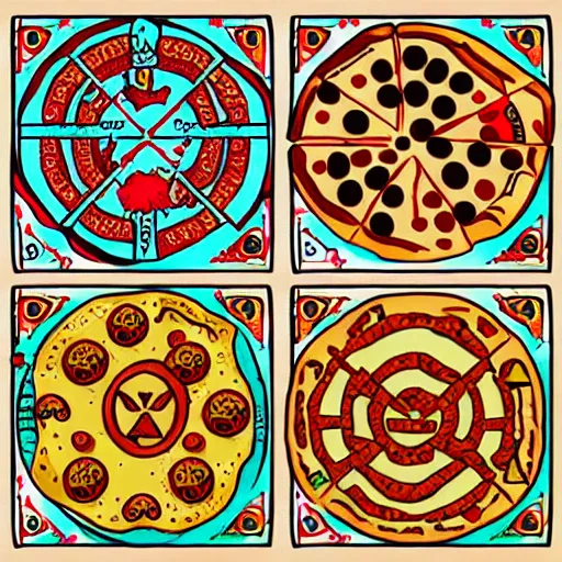 Prompt: Pizza zodiac, mayan style, concept art, detailed