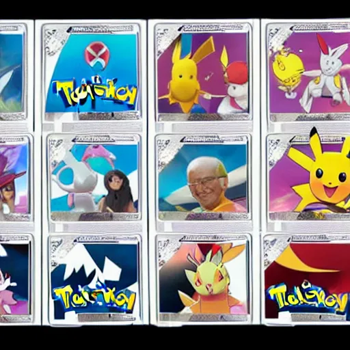 Image similar to pokemon cards with snooki, joe biden, nicki minaj, kim kardashian, osama bin laden, pokemon anime style, hd 8k image high detail, at target