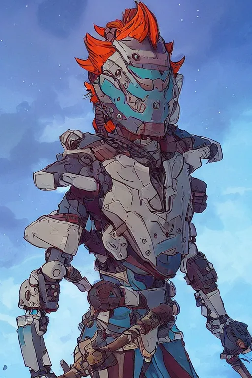 Image similar to combination suit armor aloy horizon forbidden west horizon zero dawn robot ninja mask helmet backpack tribal, art gta 5 comics, official fanart behance hd artstation by jesper ejsing, by rhads, makoto shinkai and lois van baarle, ilya kuvshinov, ossdraws radiating a glowing aura cgi rtx 2 0 2 2