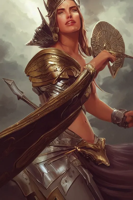 Image similar to amazon valkyrie athena, d & d, fantasy, portrait, highly detailed, headshot, digital painting, trending on artstation, concept art, sharp focus, illustration, art by artgerm and greg rutkowski and magali villeneuve