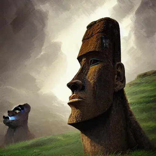 Prompt: Detailed photo of a gigachad Easter island head, by Jordan Grimmer, digital art