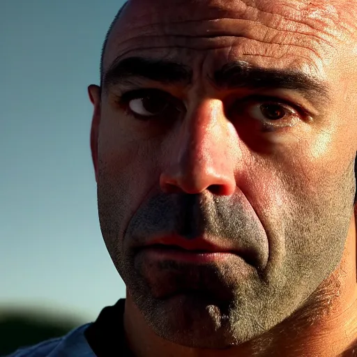 Prompt: joe rogan's face as the sun shining down on little caveman, intricate, elegant, highly detailed, smooth, sharp focus, 4 k, 8 k uhd, realistic, great detail