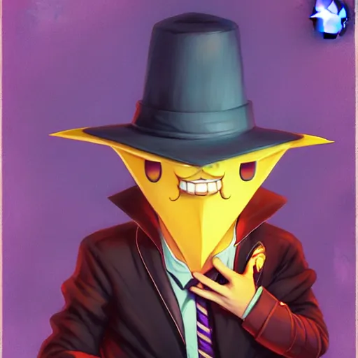 Prompt: bill cipher from gravity falls by ross tran, artgerm, marc simonetti, gil elvgren