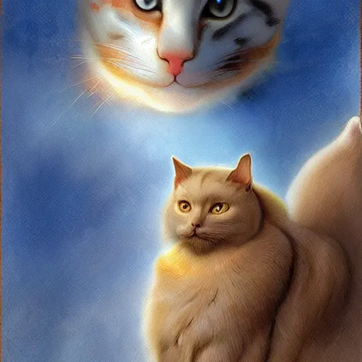 Image similar to divine heaven cat, digital art by John Howe