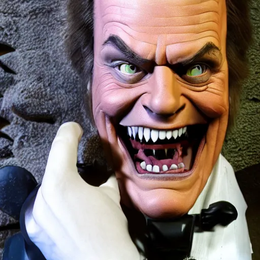 Image similar to animatronic Jack Nicholson, exposed mechanics, photo, Stan Winston studios, detailed, 4k