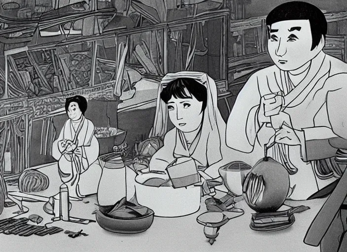 Prompt: a film still from the animation the chinese market ( 1 9 8 0 ), oscar winning animation, award winning