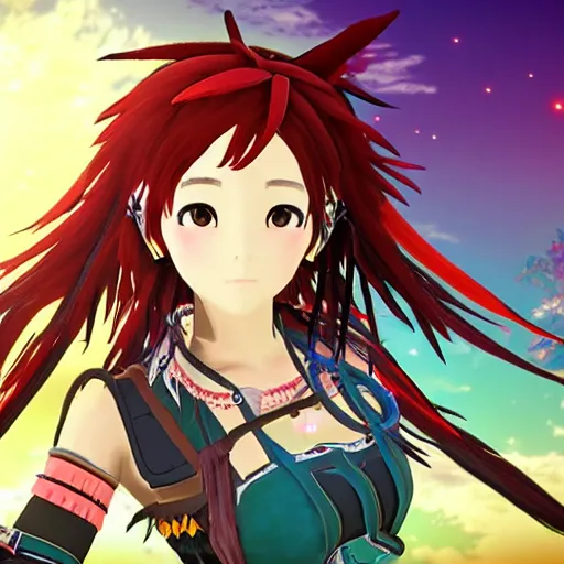 Image similar to anime girl in the style of horizon zero dawn