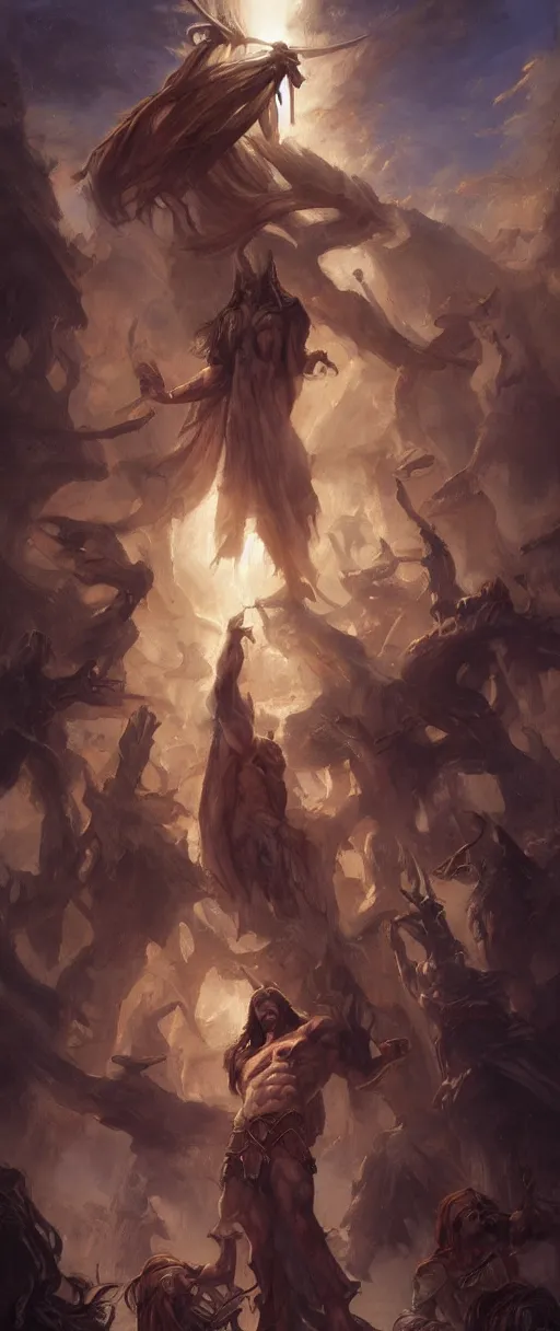 Image similar to extremely muscular jesus christ, magic the gathering art, studio lighting by jessica rossier and brian froud and gaston bussiere