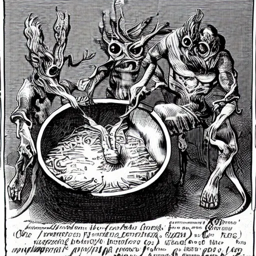 Image similar to monsters consumed transformed transmutation in a fiery alchemical cauldron