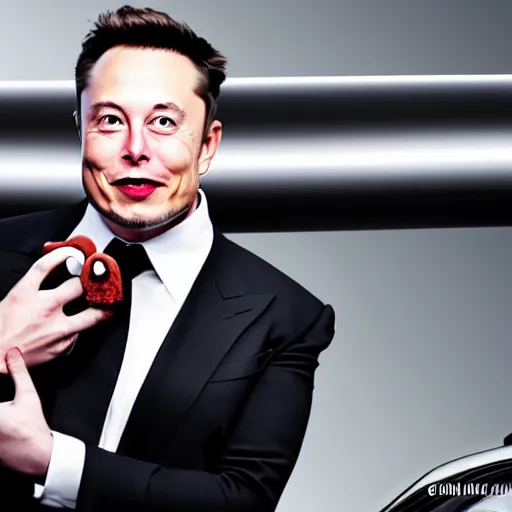 Prompt: elon musk holding a car to his mouth and eating it, highly detailed, extremely high quality, hd, 4 k, 8 k, canon 3 0 0 mm, professional photographer, 4 0 mp, lifelike, top - rated, award winning, realistic, detailed lighting, detailed shadows, sharp, no blur, edited, corrected, trending