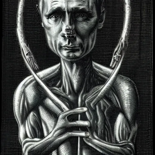 Image similar to evocation of putin who is the antichrist by giger
