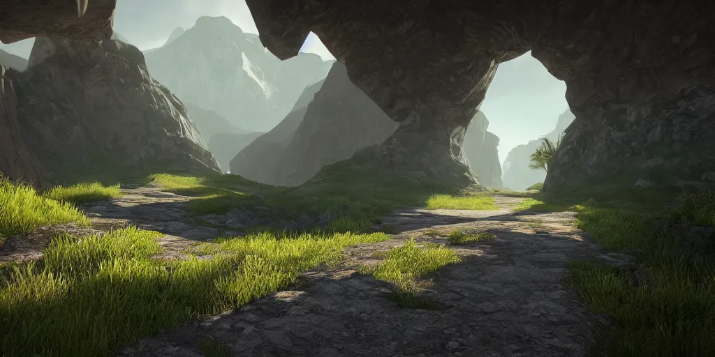 Prompt: path between two mountains unreal engine render