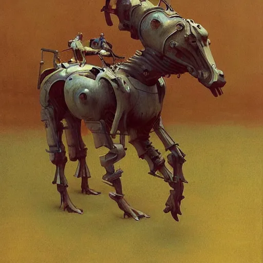 Image similar to carnivorous cyborg horse, by c. leyendecker, degas, simon stalenhag, studio ghibli, barlowe, audobon and beksinski