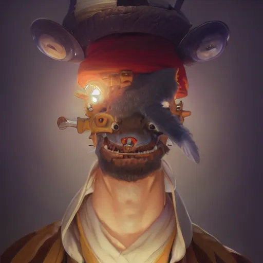 Image similar to highly detailed vfx portrait of tony tony chopper, stephen bliss, greg rutkowski, loish, rhads, beeple, makoto shinkai, tom bagshaw, alphonse mucha, sharp focus, art by artgerm, greg rutkowski, stanley kubrick, backlit, harsh overhead sunlight,