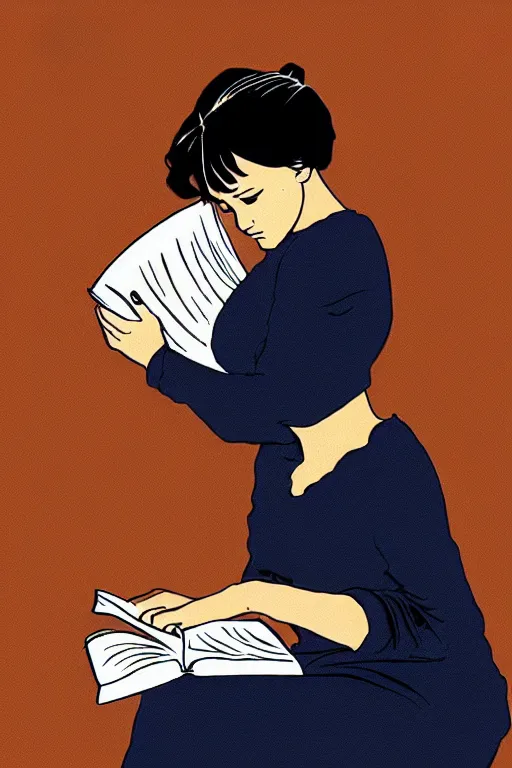 Image similar to a portrait of a girl reading a book, highly detailed, by frank miller, masterpiece, sharp focus, cinematic lightning