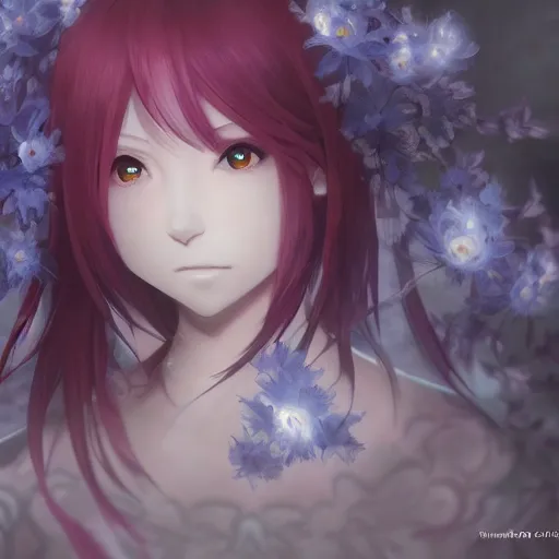 Prompt: portrait of the ghost in a flower, anime fantasy illustration by tomoyuki yamasaki, kyoto studio, madhouse, ufotable, square enix, cinematic lighting, trending on artstation