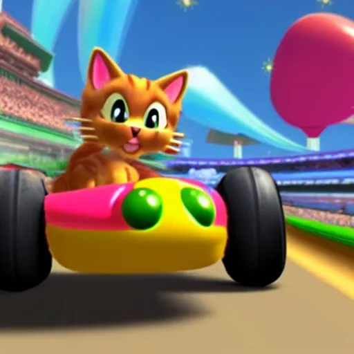 Image similar to a picture of a new cat peach character in mario kart