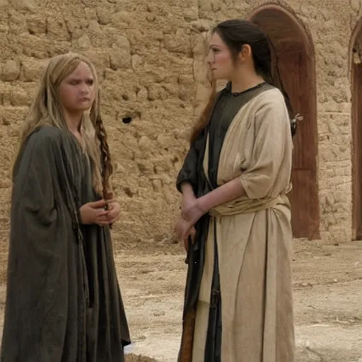 Image similar to scene from a 2 0 1 0 film set in the 1 0 th century showing a woman