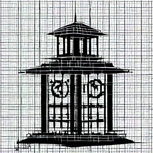 Image similar to a black and white photo of a clock tower, a wireframe diagram by baioken eishun, cg society, ascii art, dye - transfer, black background, ue 5