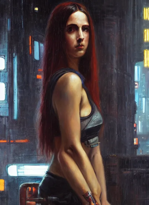 Image similar to Cyberpunk mechanic (blade runner 2049, cyberpunk 2077). Orientalist portrait by john william waterhouse and James Gurney and Theodore Ralli and Nasreddine Dinet, oil on canvas. Cinematic, hyper realism, realistic proportions, dramatic lighting, high detail 4k