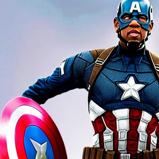 Prompt: film still of Denzel Washington as Captain America in new Captain America film, 8k photorealistic