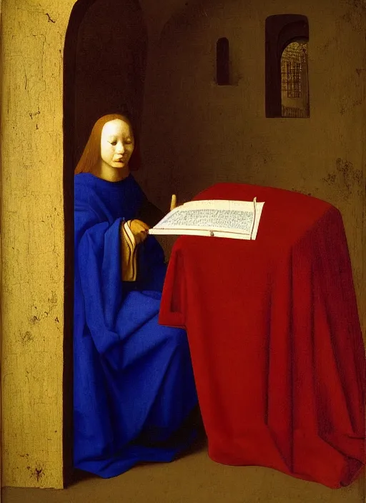 Image similar to red candle, medieval painting by jan van eyck, johannes vermeer, florence