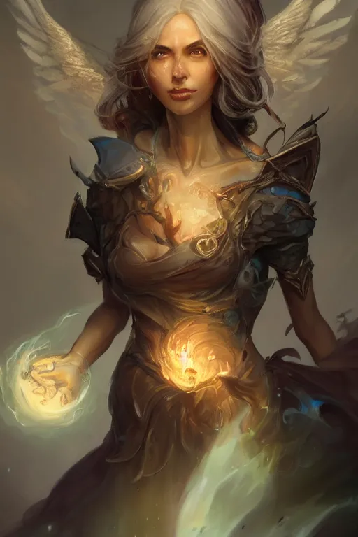 Image similar to beautiful girl necromancer full of sculls, wizard of the coast casting magic spell, angel, magic storm and thunder clouds, scifi, fantasy, magic the gathering, hyper detailed, octane render, concept art, 3 d render, hyper realistic detailed portrait, peter mohrbacher