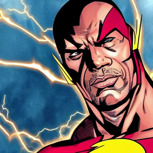 Prompt: The Rock starring as the Flash in the Flash comics