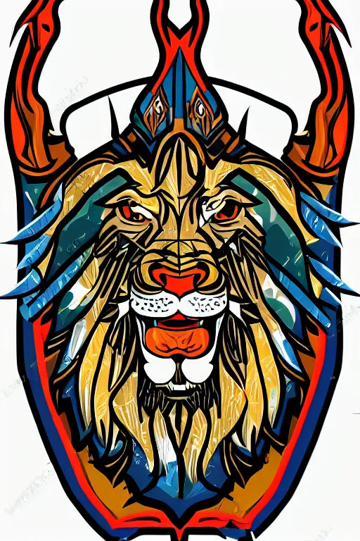 Prompt: Portrait of a lion in a medieval armor, colorful, illustration, highly detailed, simple, smooth and clean vector curves, no jagged lines, vector art, smooth
