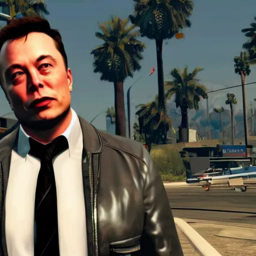 Prompt: Elon Musk in GTA V gameplay screenshot, detailed
