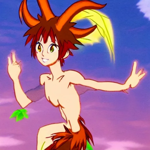 Image similar to anime still of elora the faun from the 1 9 9 9 japanese anime television series'spyro x sparks : tondemo tours'