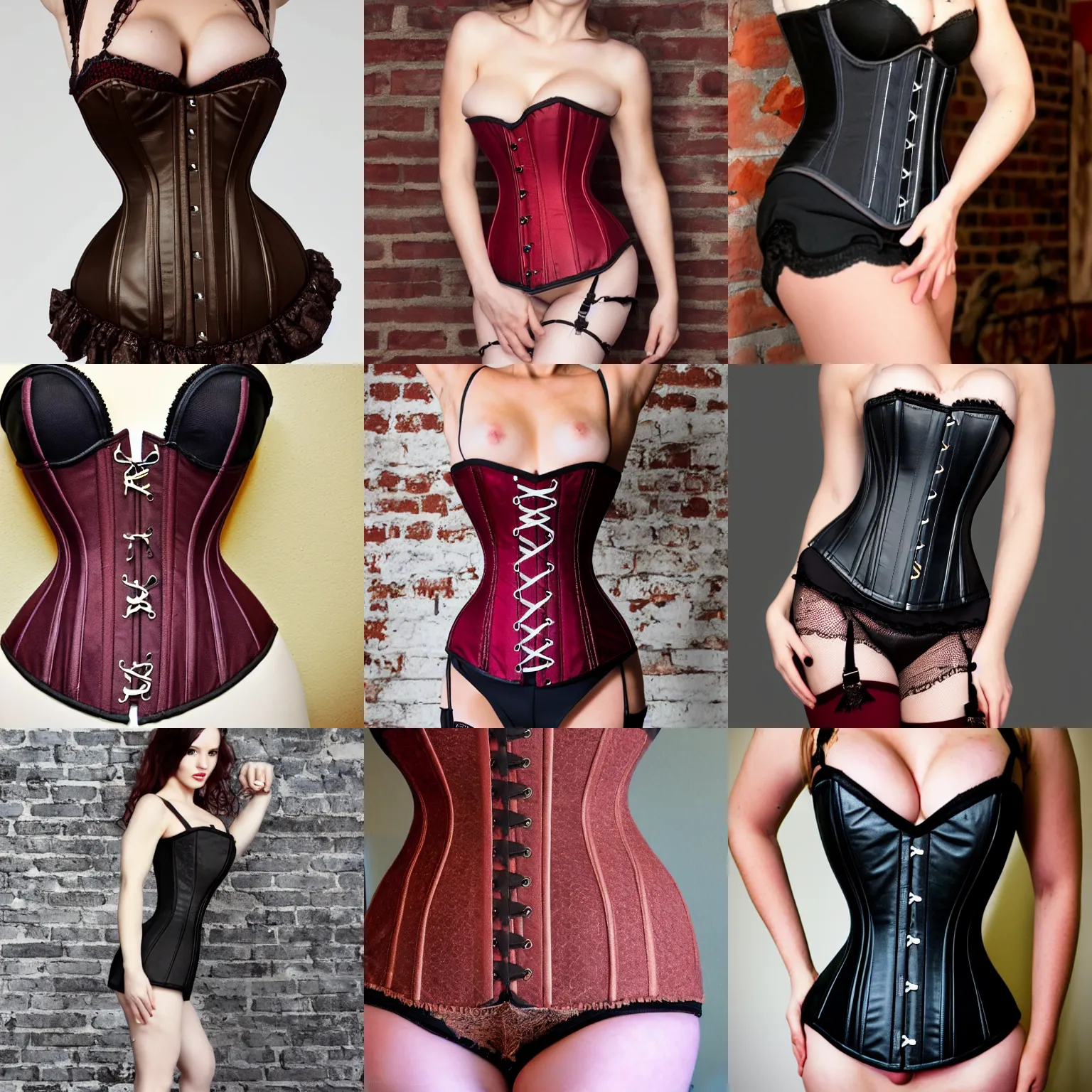 Prompt: a single brick wearing a corset cinched tight