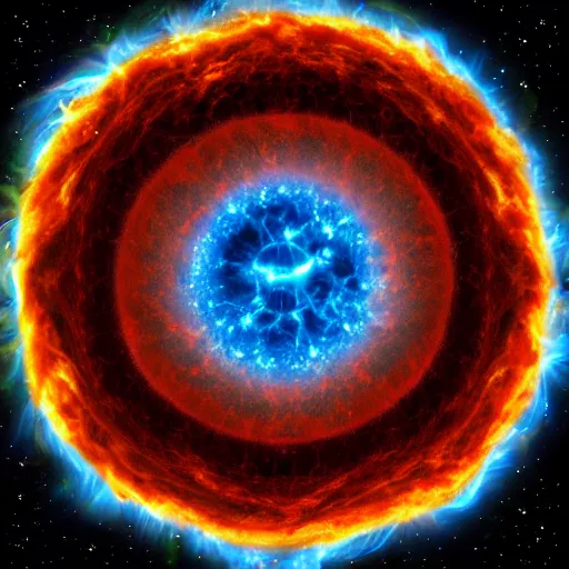 Prompt: supernova explosion is attracted by a black hole : : centrifugal force : : dragon eye, hyper detailed, cristal clear reflexions : : sculpy, golden and imperial blue palette colors 8 k