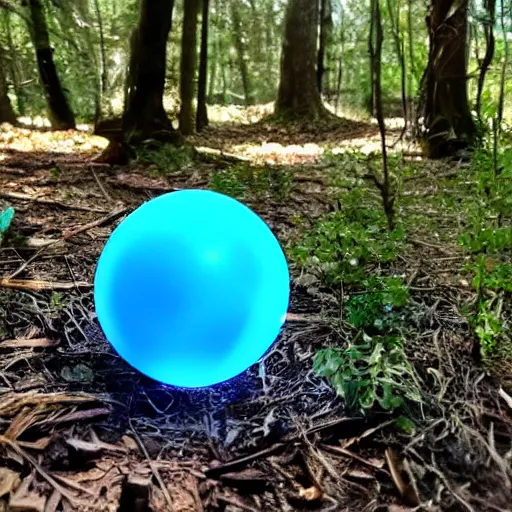 Image similar to what is this glowing blue orb i found in the woods at the park?