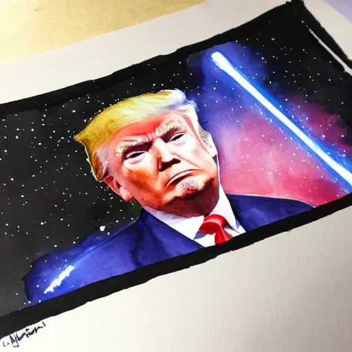 Prompt: Donald Trump in Star Wars watercolor painting