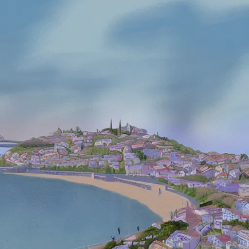 Image similar to back to the summer of the seven hills of lisbon, concept art, pastel soft colors, in the style of danny mcbride, knyazev konstantin